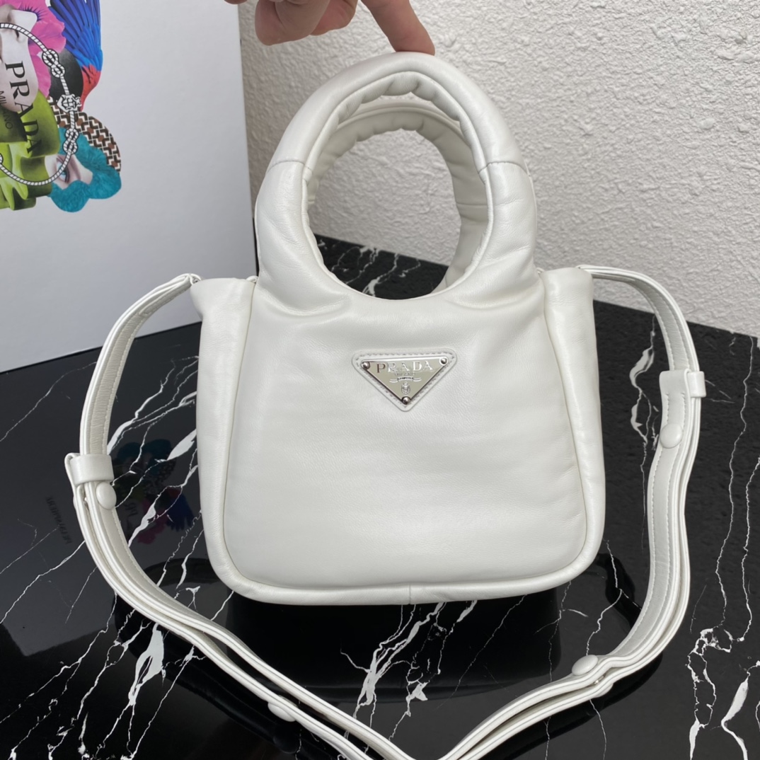 Prada Small Padded Soft Nappa Leather Bag Tote White 1BA359